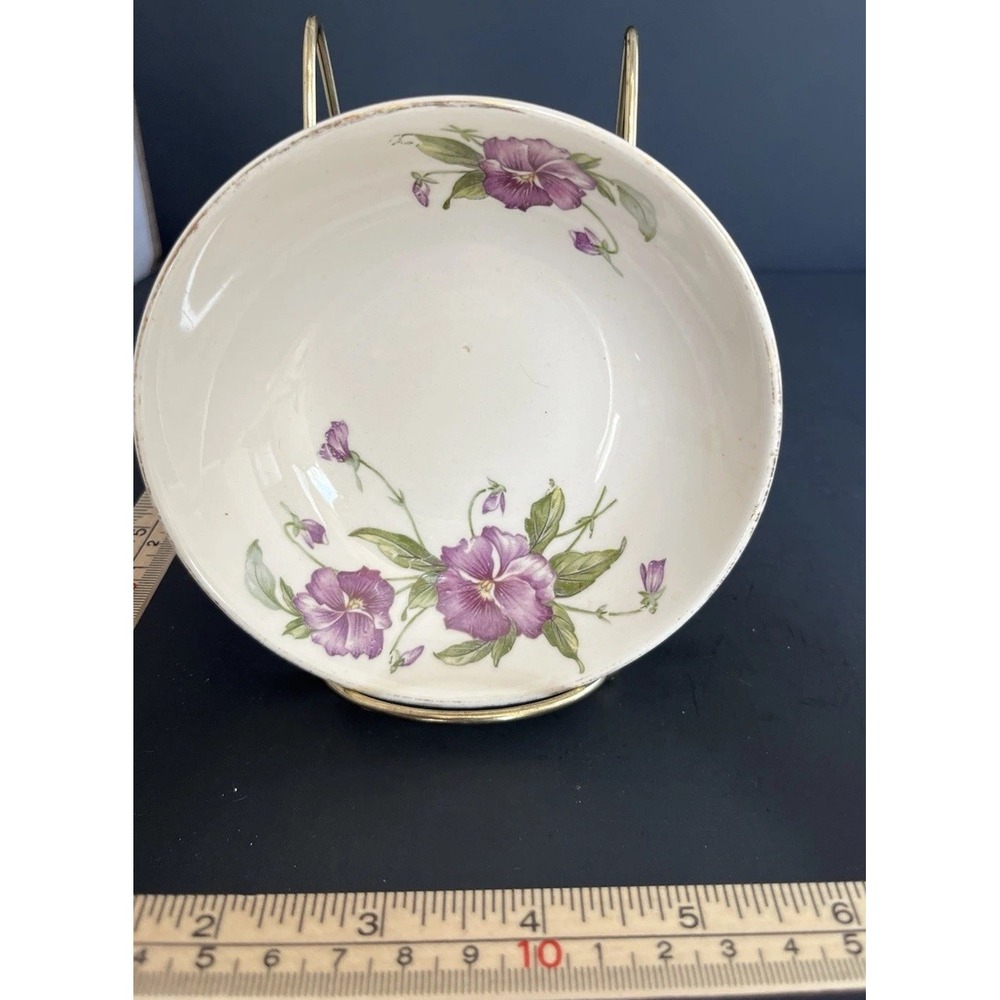 Vintage Hand Painted Porcelain Violet Pansy Fruit/Berry Bowls - Set of 3